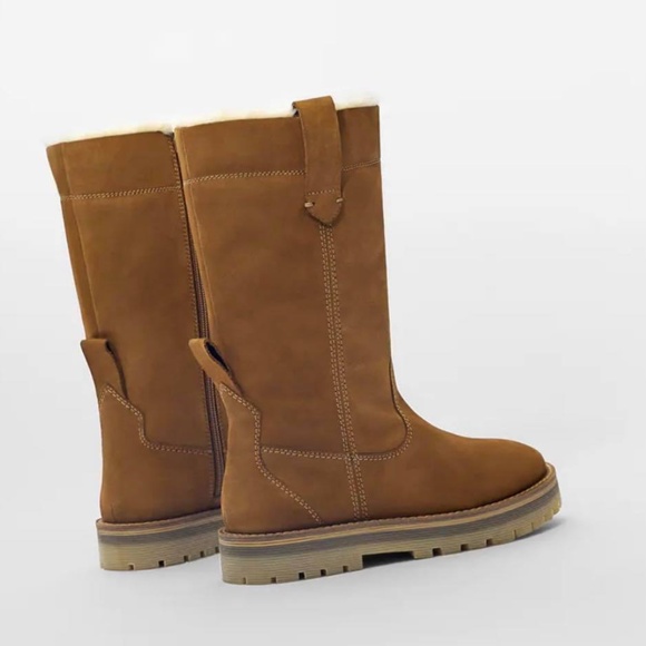 ZARA Chestnut Leather boots Girl Full faux-fur lined Size 36 - Picture 1 of 10